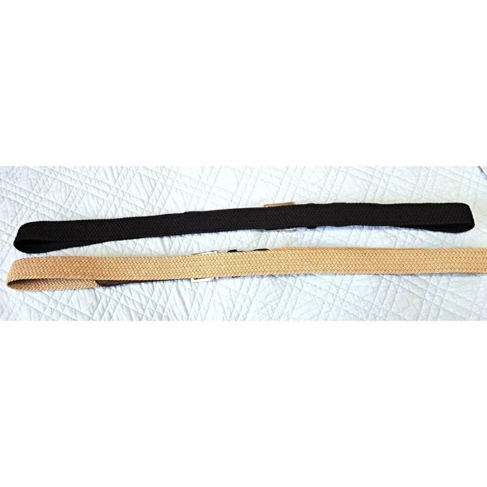 Unbranded Set of Two Men's Size 52 Woven Belts Beige w/Brown and Black w/ Black